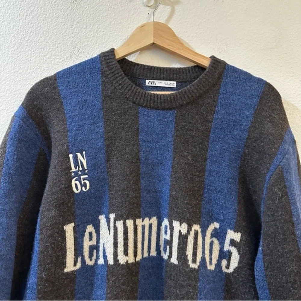 Zara Men's Le Numero 65 Textured Sweater‎ Blue/Black Size Small